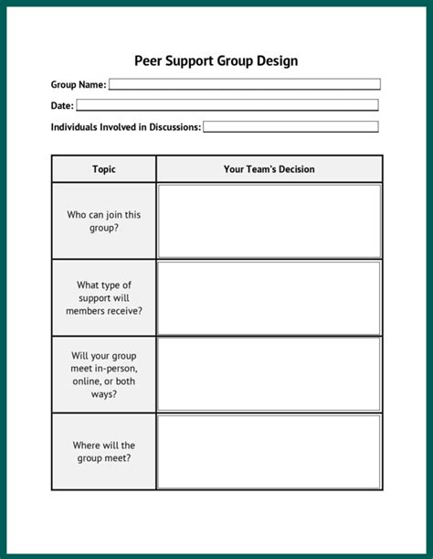 Image result for Peer Support Group Worksheet