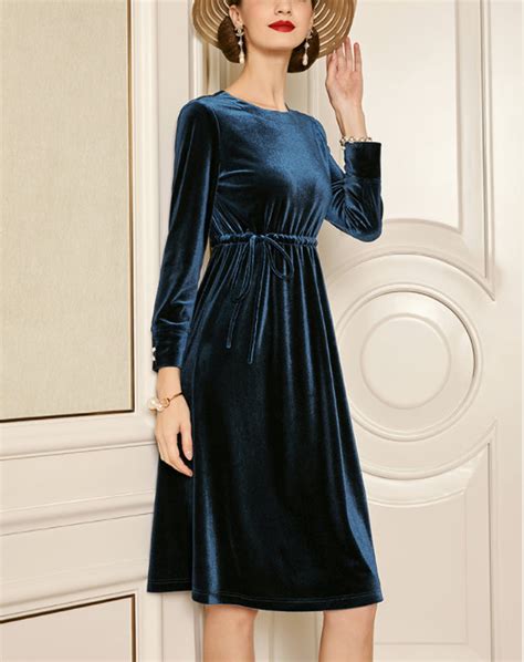 Women Velvet Dress Long Sleeves Dress Formal Midi Dress - Etsy