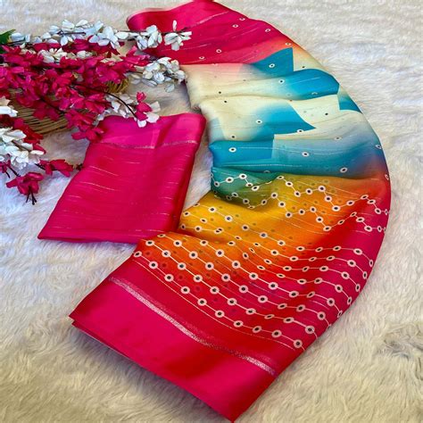 Multicolor Zari Weaving With Printed Chiffon Saree