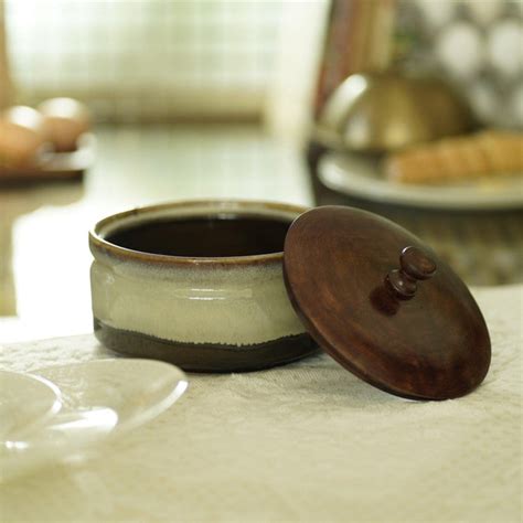 Corjuem Green Ceramic Casserole With Wooden Lid | Serving Hotpot For H ...