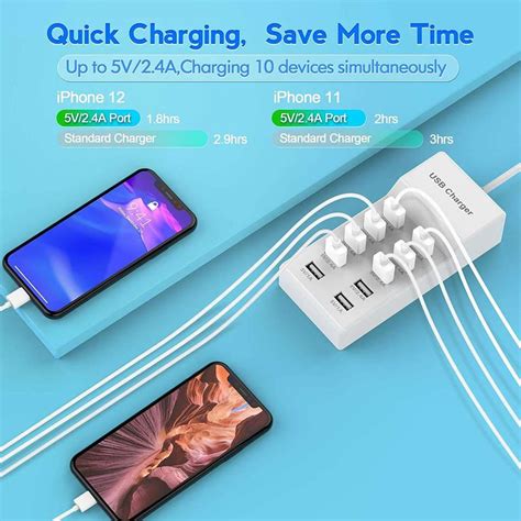 coolcold 10-Port Smart USB Ports for Multiple Devices USB Mobile ...