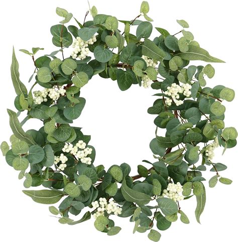 Amazon.com: 18 Inch Farmhouse Eucalyptus Wreath for Front Door, Spring Lifelike Greenery Round ...