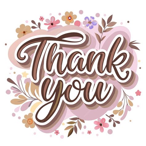 A brown cursive thank you message with flower and leaves on a pink ...