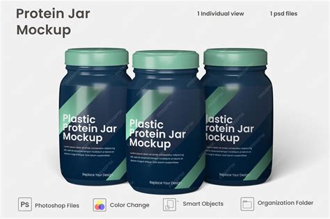Premium PSD | Plastic whey protein powder jar mockup premium psd