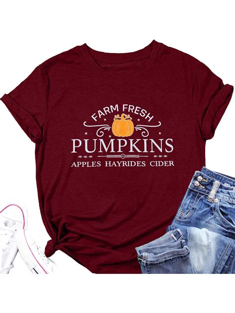 VILOVE Short Sleeve T-Shirts for Women Halloween Plaid Pumpkins Graphic ...
