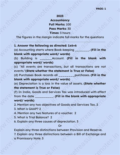 AHSEC Class 11 Accountancy Question Paper 2023 [HS First Year ...