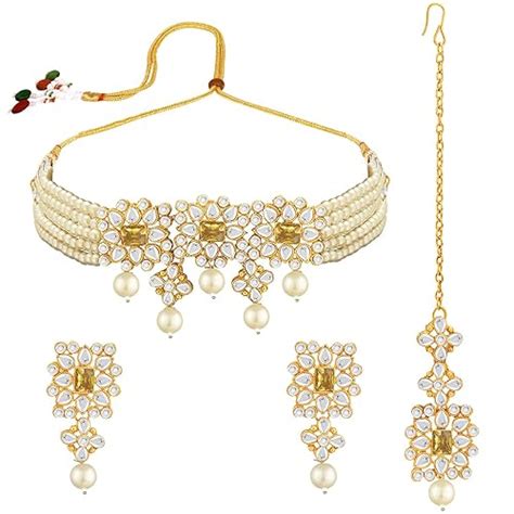 Buy Peora Gold Plated Pearl Beaded Adjustable Choker Necklace with ...