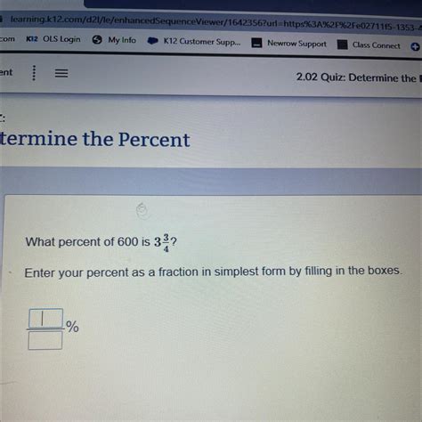 What percent of 600 is 3 3/4? Enter your percent as a fraction in ...