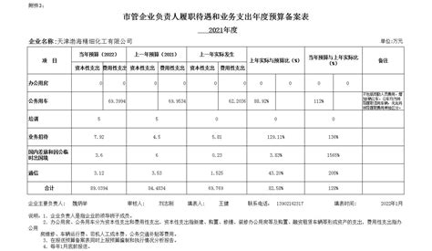 市管企业负责人履职待遇和业务支出年度预算备案表(2021年)_天津渤海精细化工有限公司