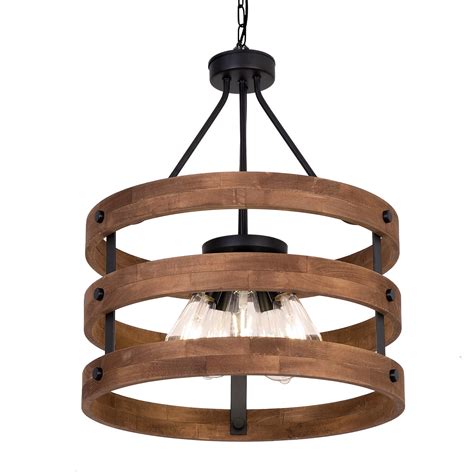 Buy DERALAN Modern Rustic Chandelier Circular Wood Chandeliers Round ...