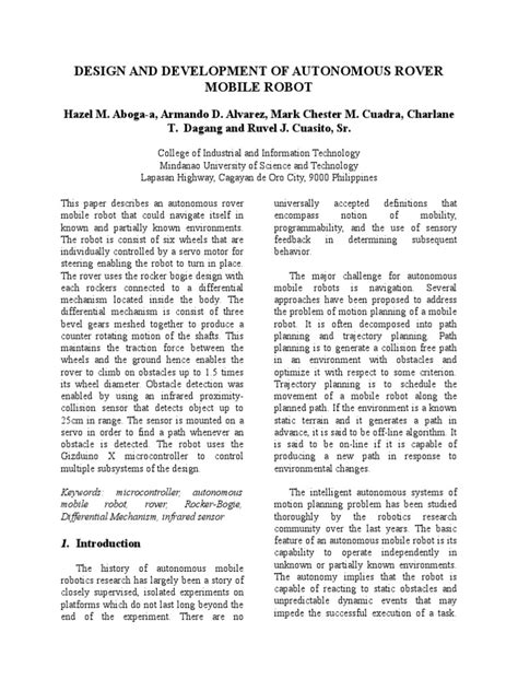 Design and Development of Autonomous Rover Mobile Robot | PDF | Robot | Robotics
