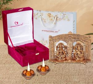 INTERNATIONAL GIFT Copper Laxmi Ganesh Idol Murti With 6 Diya | Box ...