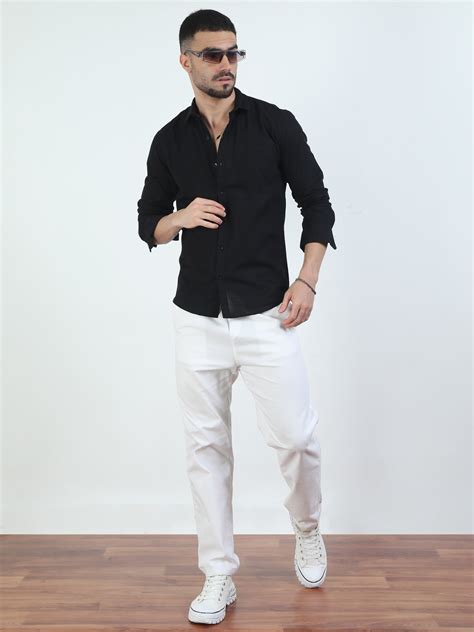 Shop Pure Tone Jet Black Plain Shirt for Men Online