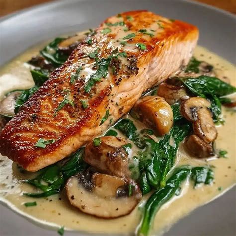 Creamy Garlic Butter Salmon with Spinach & Mushrooms
