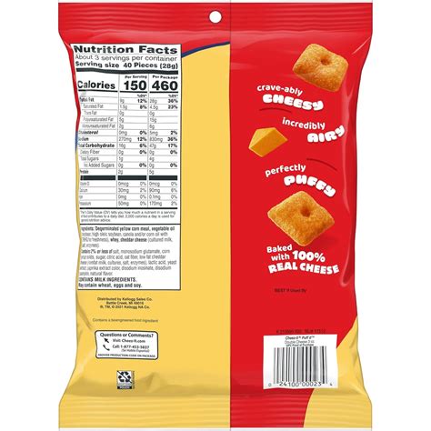 Cheez-It Puff'd Double Cheese Snack Crackers, 3oz Pouch (Pack of 6) in ...