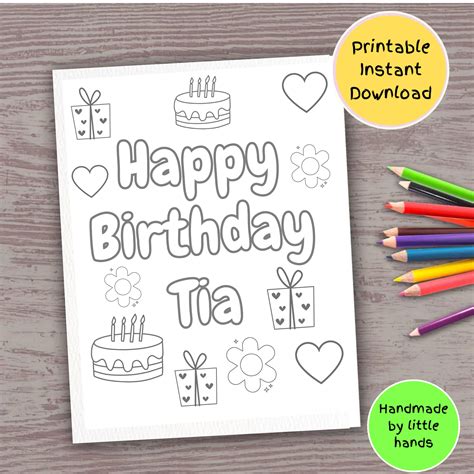 Happy Birthday Tia Printable Coloring Page for Kids Handmade Diy ...