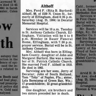 Rita Burford obituary. Herald and Review, Decatur, Illinois. 27 Aug ...