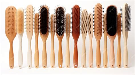Premium Photo | A Row of Different Types of Hair Brushes