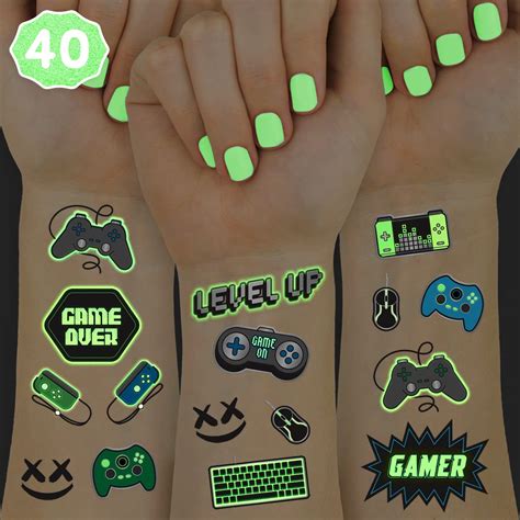 Buy xo, Fetti Video Game Party Supplies Temporary Tattoos - 40 Glow in ...