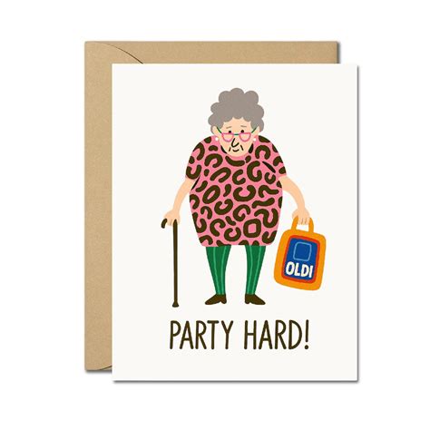 Funny Granny Birthday Card - Party Hard Old Lady Humor Greeting Card ...
