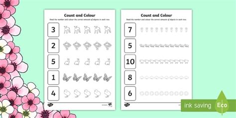 Spring Aistear Count and Colour Worksheet