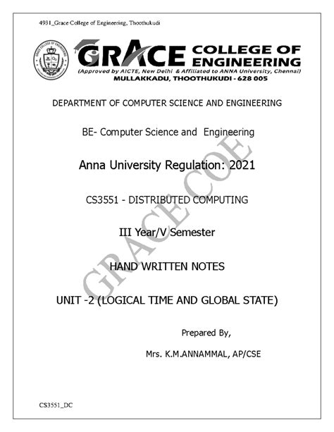 BE-CS3551 Unit 2 - Distributed Computing Lecture Notes - Studocu
