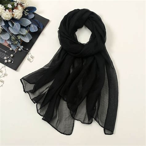 Black Scarf Women Summer Casual Colorful Multicolor Solid Color Chiffon ...