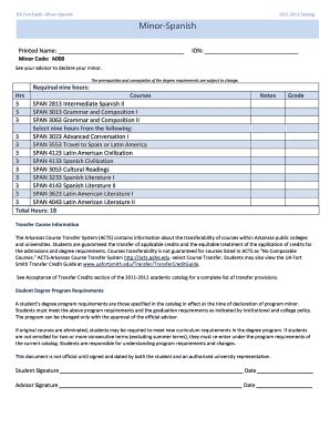 Fillable Online UA Fort Smith Minor-Spanish Fax Email Print - pdfFiller