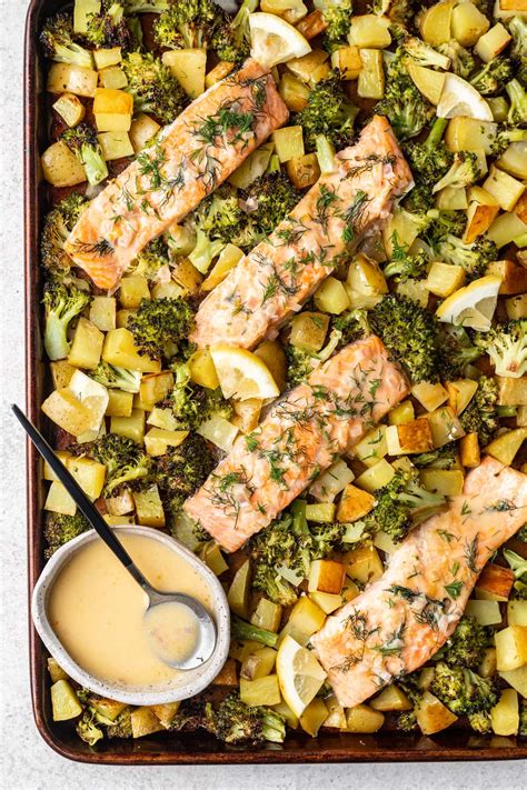 Sheet Pan Salmon with Roasted Broccoli & Potatoes - Well Seasoned Studio