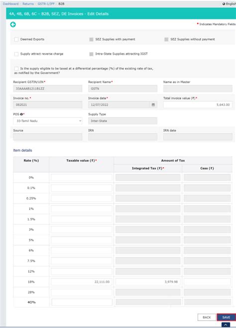 Creation of Outward Supplies Return in GSTR-1