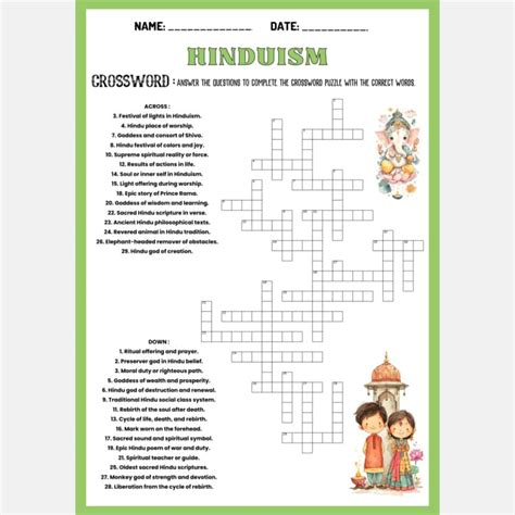 HINDUISM crossword puzzle worksheet activity by PUZZLES BY ADO | TPT