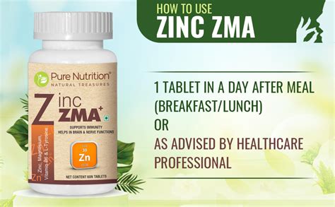 Pure Nutrition Zinc ZMA Supplement 800mg with Magnesium + Vitamin B6 ...