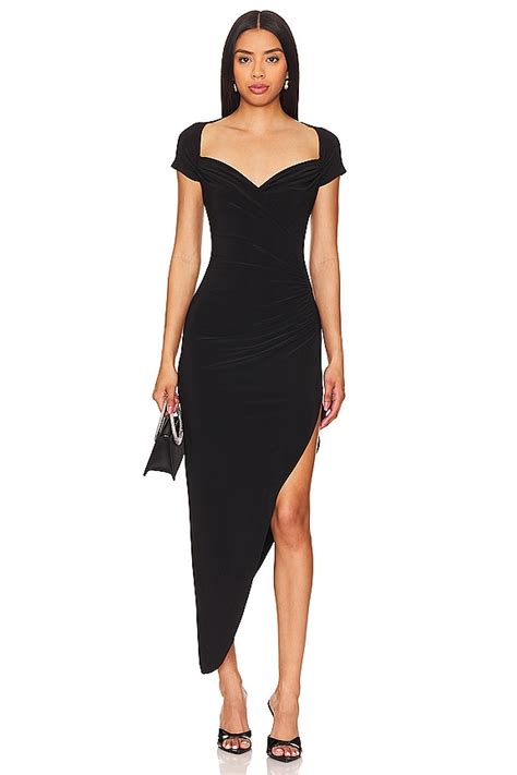 Norma Kamali Cap Sleeve Sweetheart Side Drape Gown in Black | REVOLVE