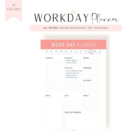 Printable Work Day Planner Template – mrsneat
