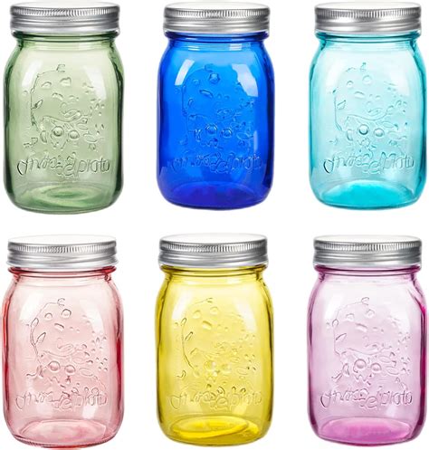 Amazon.com: Amzcku 16 oz Colored Mason Jars with Lids，Regular Mouth ...