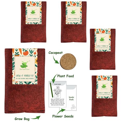 DIY Flower Grow Kit Set of 5 – Easy Gardening with Grow Bags for Home ...