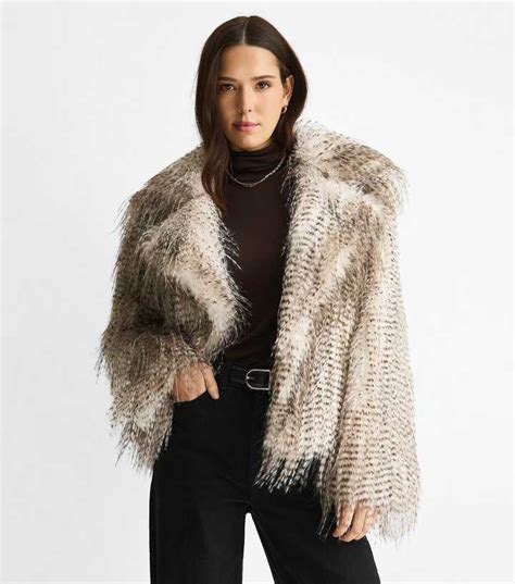 Gini London Light Brown Shaggy Faux Fur Jacket | New Look