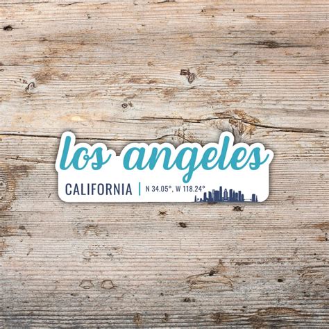 Los Angeles Sticker, Modern Script Font With Latitude Longitude, Vinyl ...