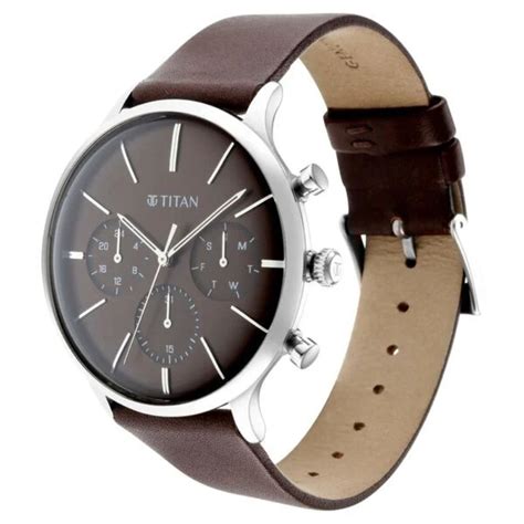 Titan Multifunction Brown Dial Leather Strap Men’s Watch NS90134SL02 ...