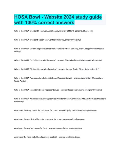 HOSA Bowl - Website 2024 study guide with 100% correct answers. - HOSA ...