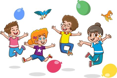 Happy Little Kids Having Fun. vector illustration of cute kids jumping ...