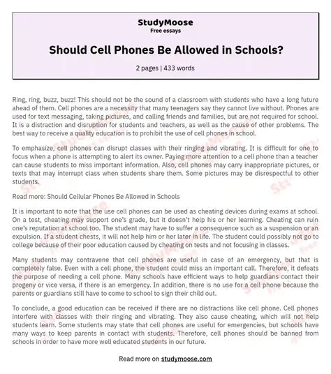 Should Cell Phones Be Allowed in Schools? Free Essay Example