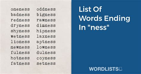 List Of Words Ending In "ness"