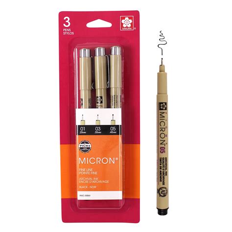 Sakura Pigma Micron Pens – 3 Count, Archival Ink, Fine Point (.25, .35 ...
