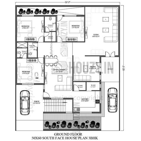 50x60 house plans | 4 bedrooms 50x60 house design | HOUZY.IN