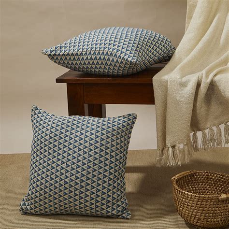 Buy Fabindia Teal Mihira Fusion Cotton Cushion Cover -16"X16" Online at ...