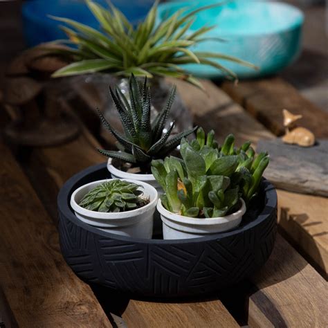 Oblik-Cement finish-Zigzag Patterned Fruit Bowl and Plant Bowl – Greyt