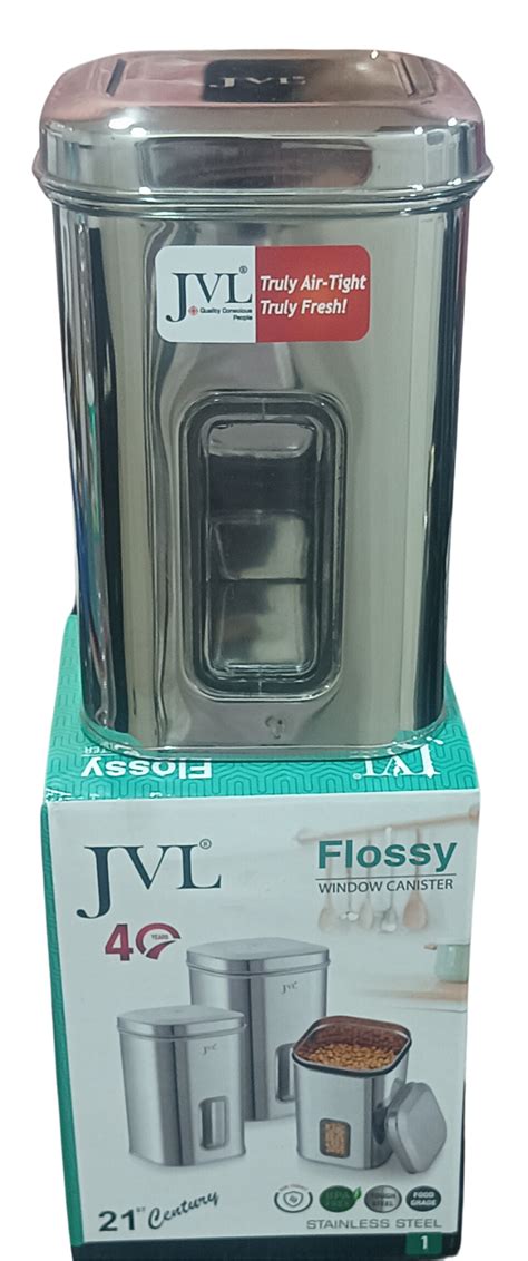 JVL Premium SS Flossy Window Canister with See through window ...