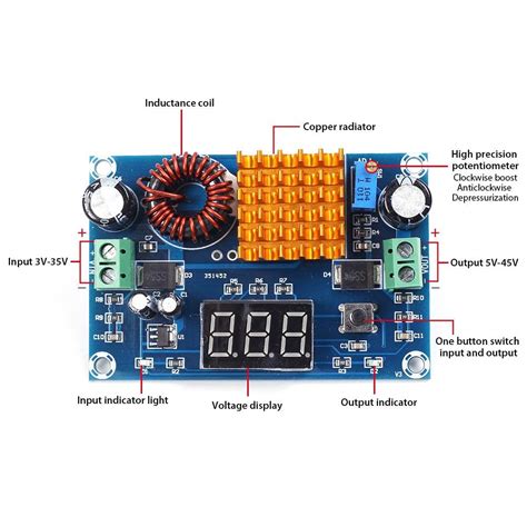 XH-M411 3V-35V to 5V-45V 5A DC-DC Digital Boost Module High-Power ...