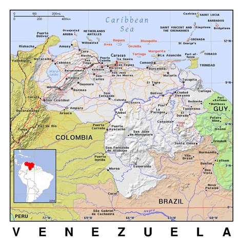 Detailed political map of Venezuela with relief | Venezuela | South ...